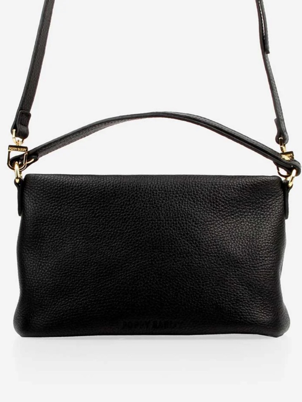 POPPY BARLEY Via Monte Bag - Black Pebbled Leather Crossbody with Gold Hardware